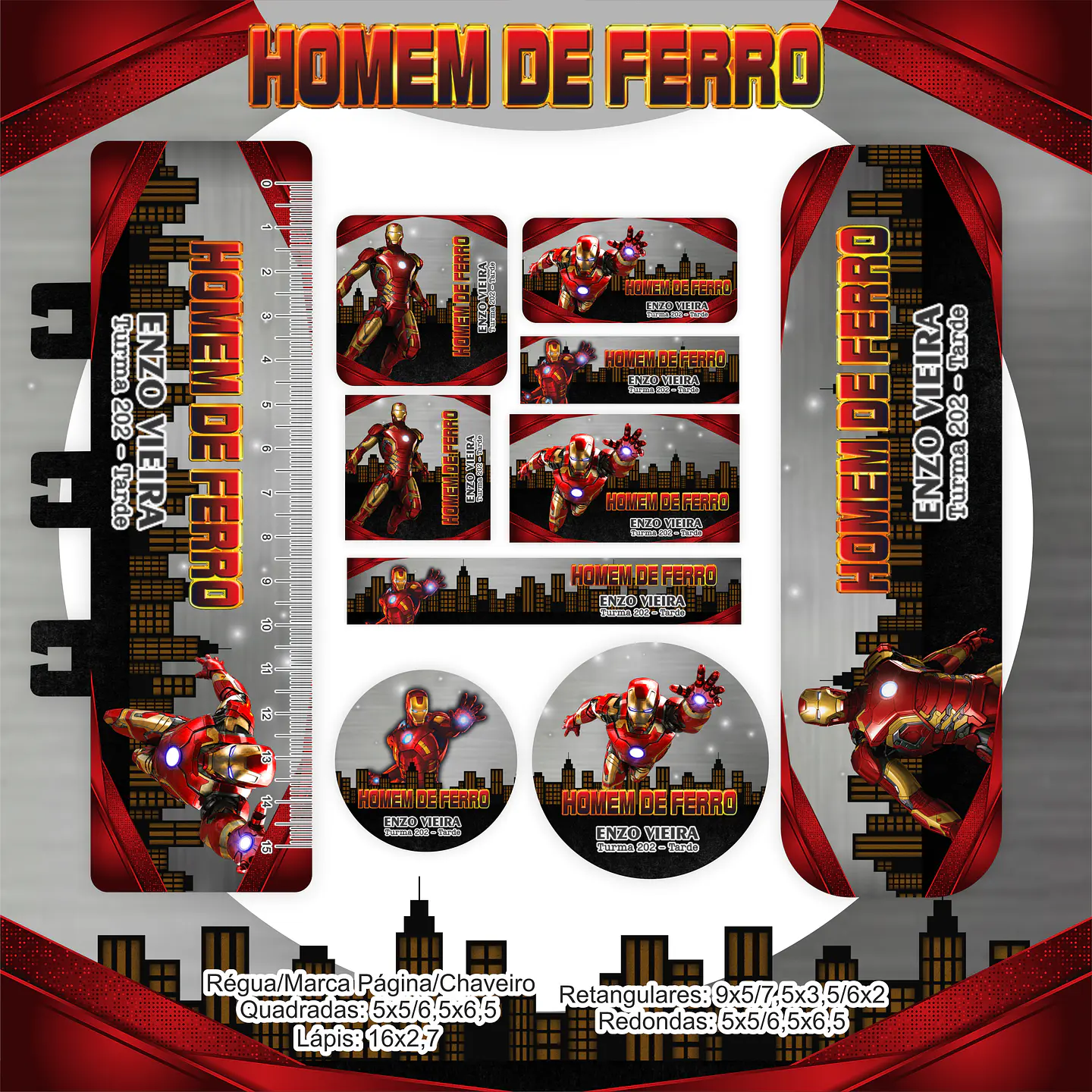 Arquivo Etiqueta Escolar Homem de Ferro 1