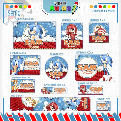Arquivo Etiqueta Escolar Sonic - Lina