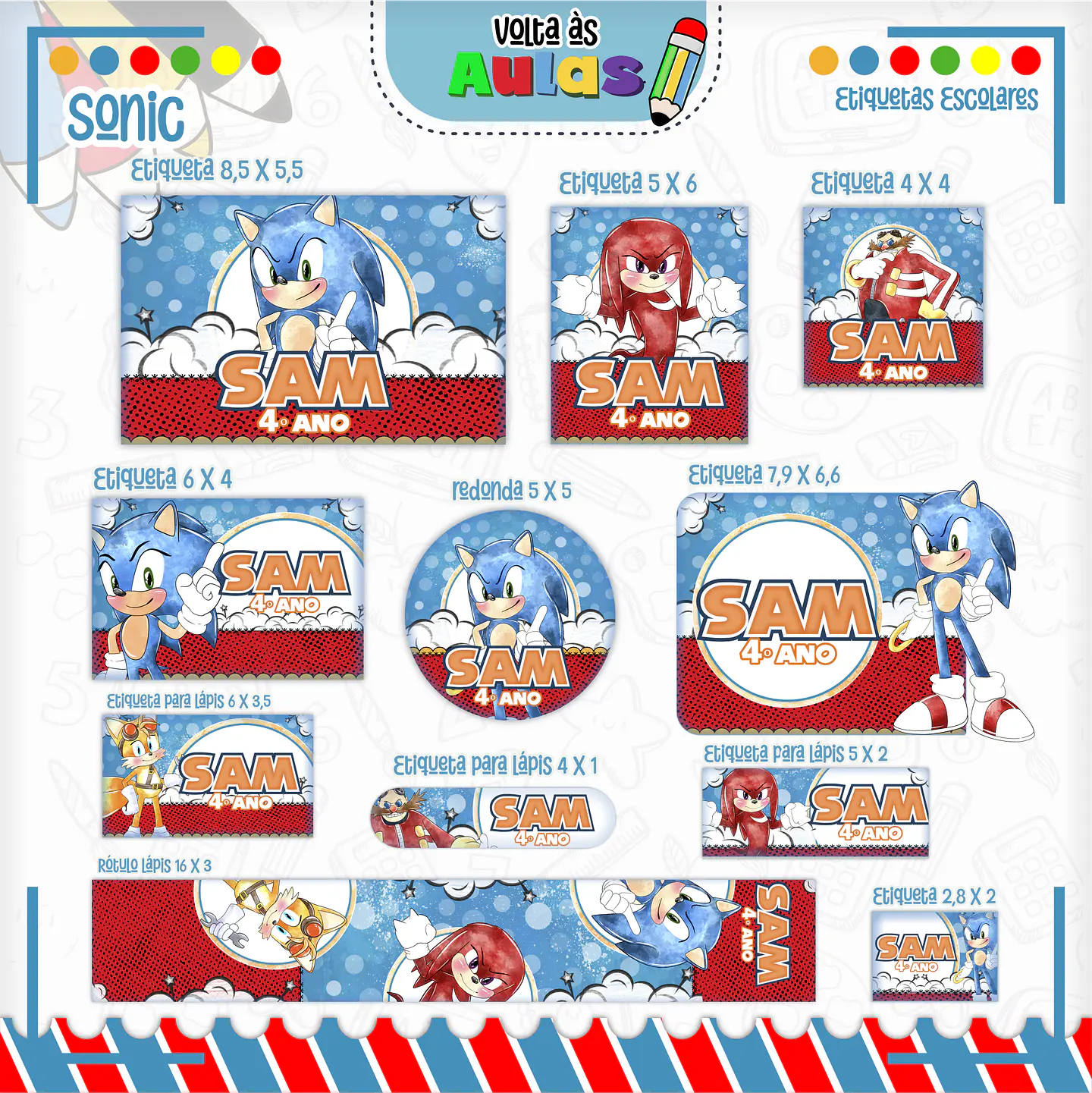 Arquivo Etiqueta Escolar Sonic - Lina 1