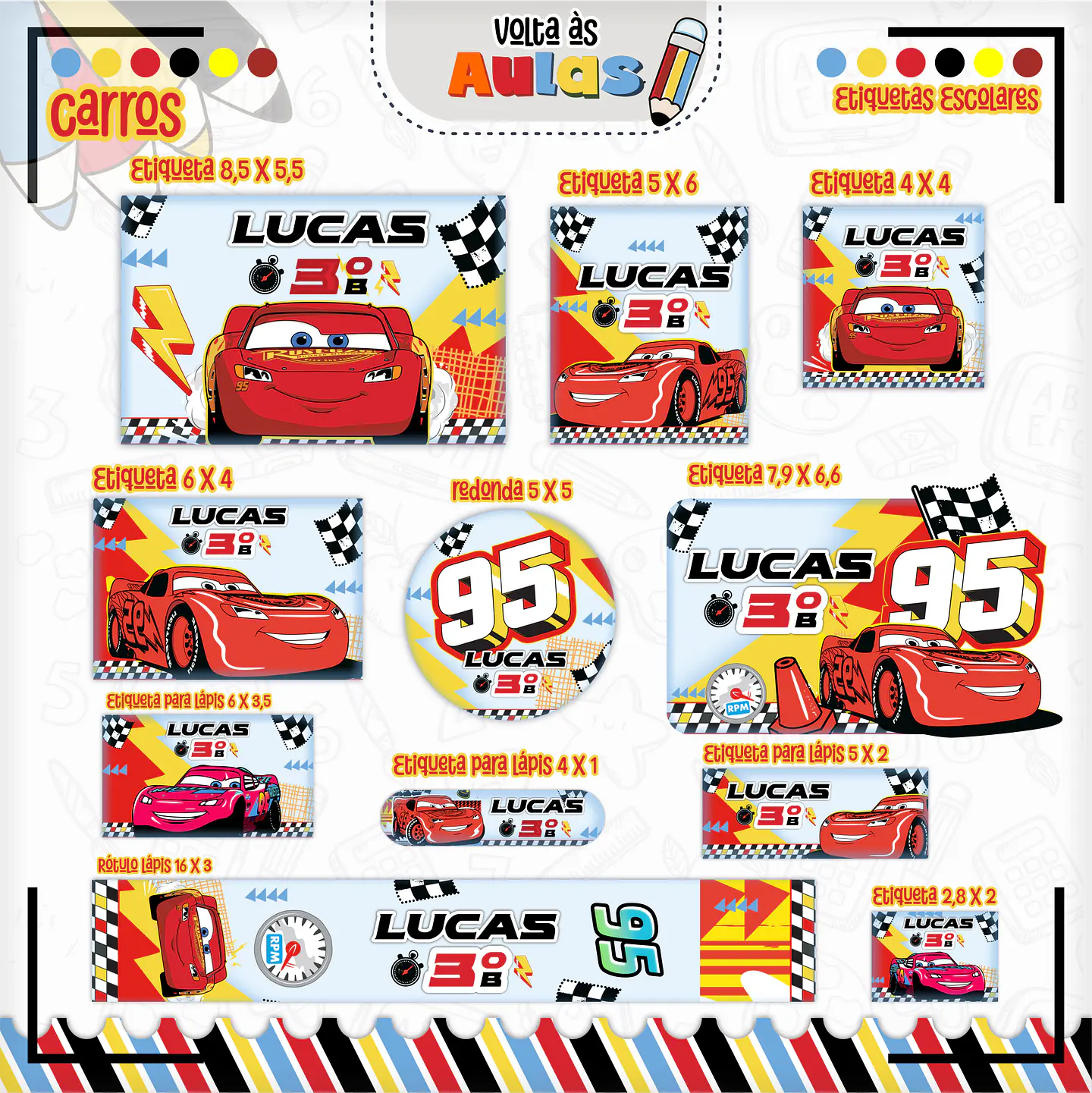 Arquivo Etiqueta Escolar Carros - Lina 1