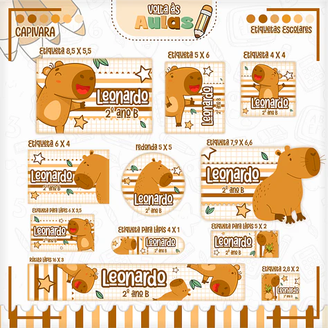 Arquivo Etiqueta Escolar Capivara - Lina