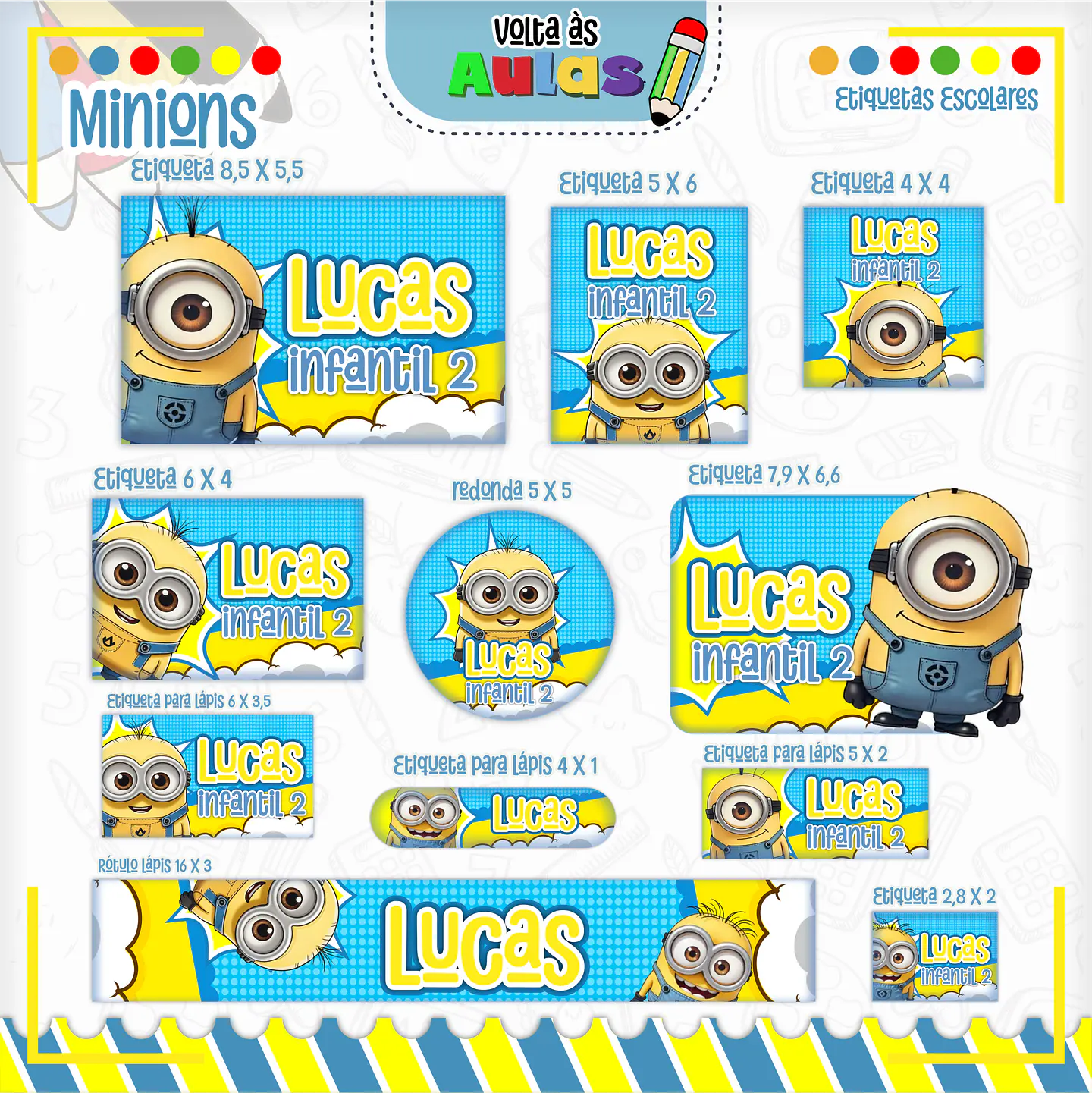 Arquivo Etiqueta Escolar Minions 1