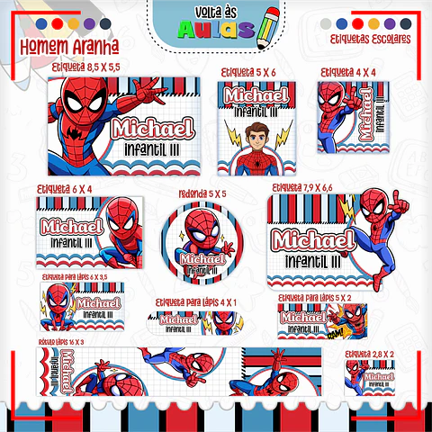 Arquivo Etiqueta Escolar Homem Aranha
