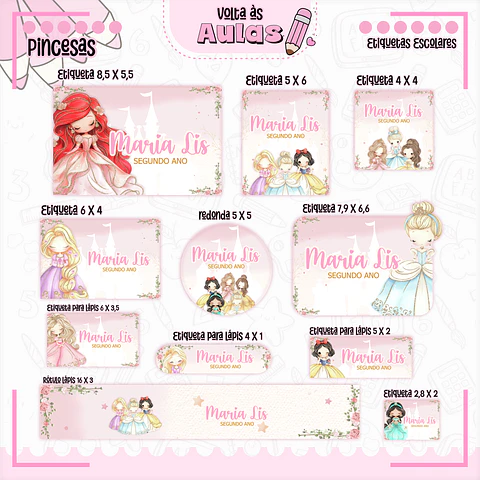Arquivo Etiqueta Escolar Princesas - Lina