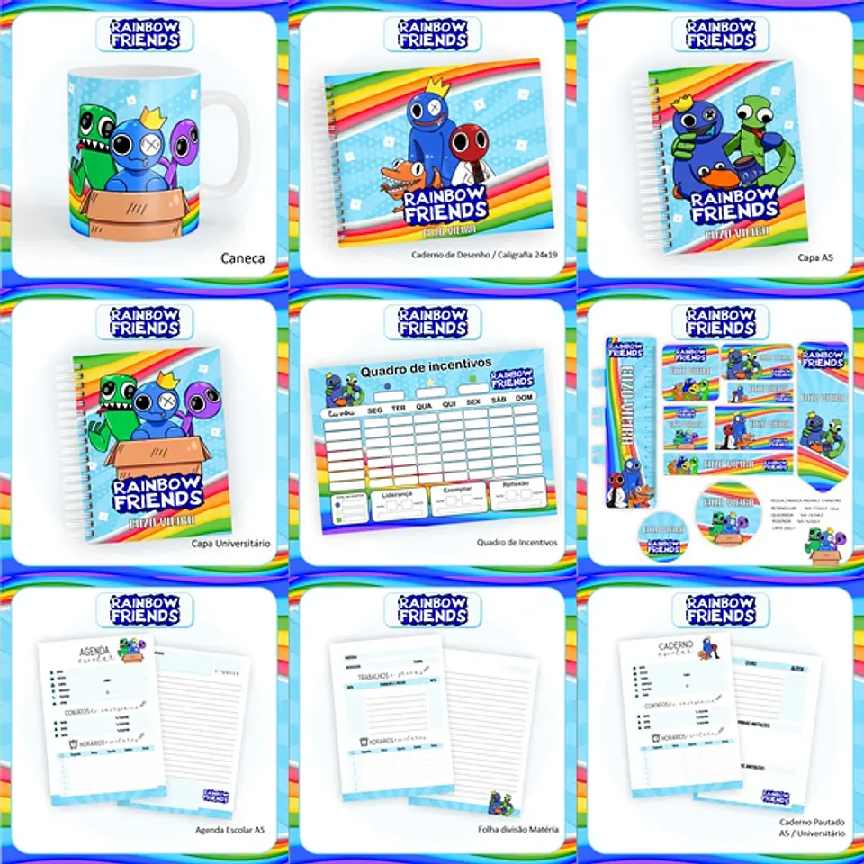 Arquivo Encadernação Escolar Rainbow Friends 1