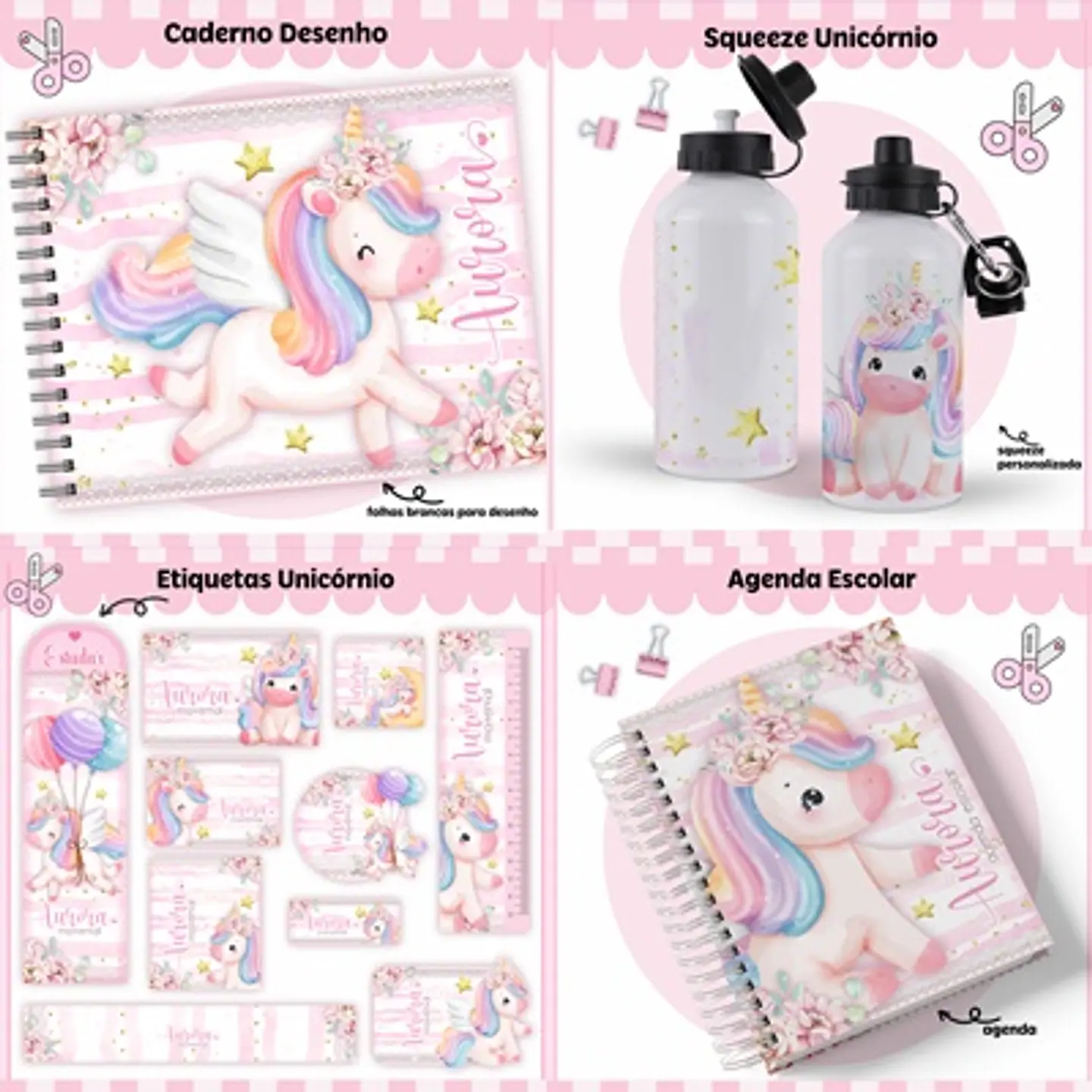 Arquivo Encadernação Kit Escolar Unicórnio - Lina 1