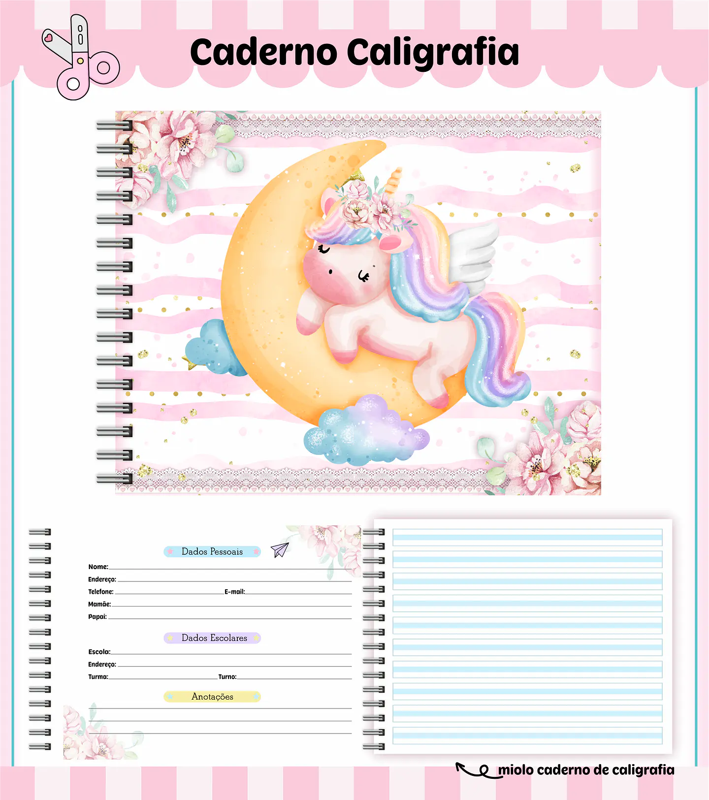 Arquivo Encadernação Kit Escolar Unicórnio - Lina 2
