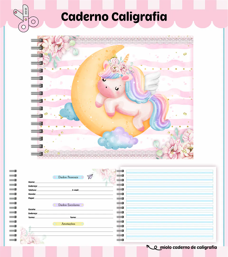 Arquivo Encadernação Kit Escolar Unicórnio - Lina 2