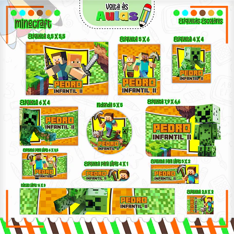 Arquivo Etiqueta Escolar Minecraft