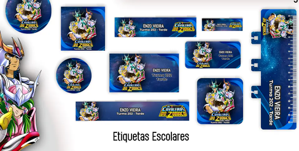 Arquivo Etiquetas Escolar Cavaleiro dos Zodiaco 1