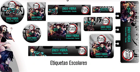 Arquivo Etiquetas Escolar Demon Slayer
