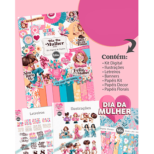 Kit Digital Dia da Mulher Combo Ilustrações e Papéis - TITA