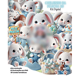 Kit Digital Coelhinha da Páscoa 3D Azul - ETERNIZE
