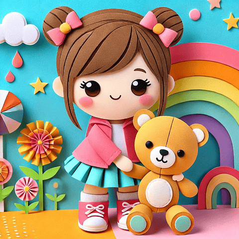 Arquivo Topo de Bolo Menina com Ursinho Arco íris