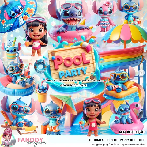 Kit Digital Lilo e Stitch Pool Party - FANDDY