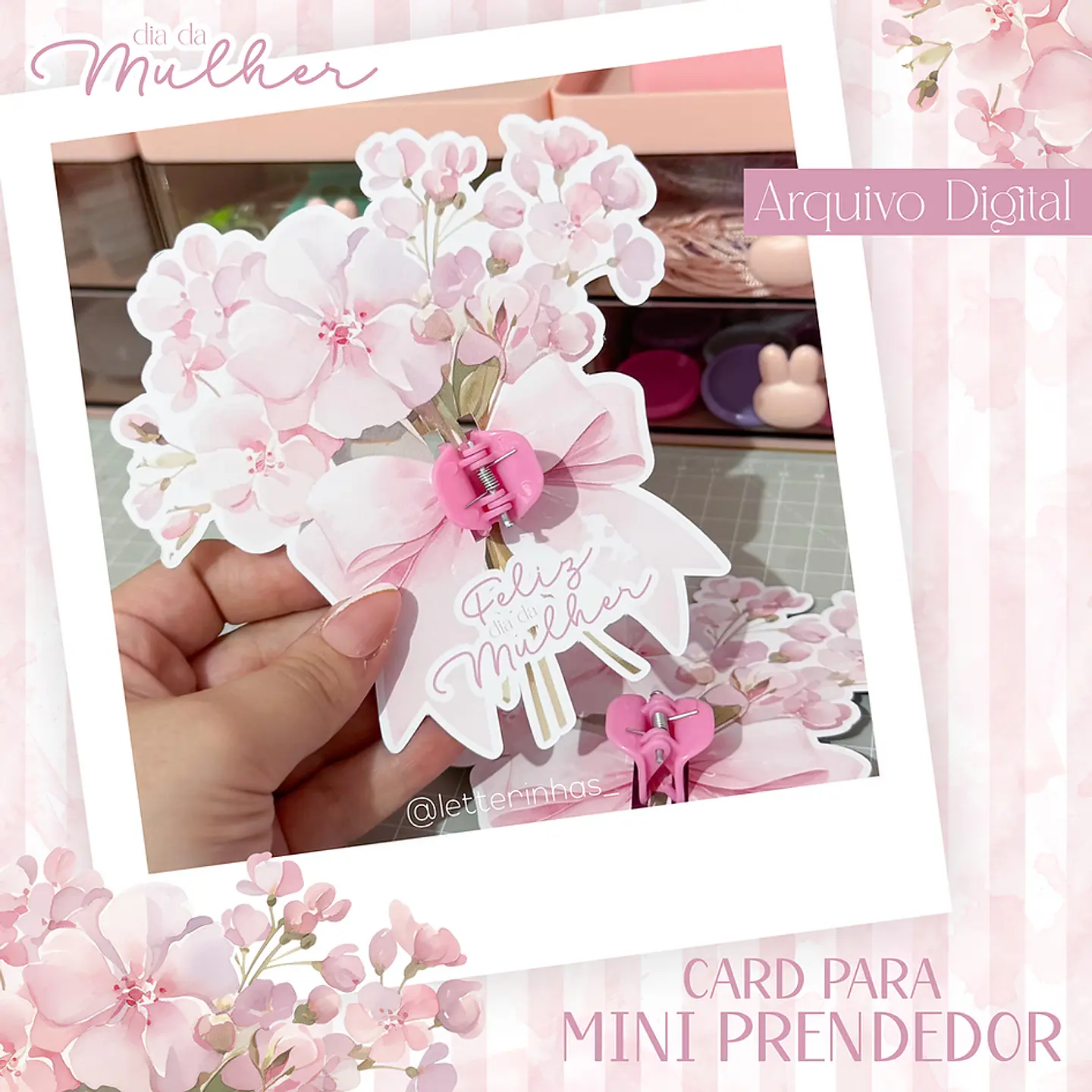 Arquivo Dia da Mulher Card Presilha Piranha - LETTERINHAS 1
