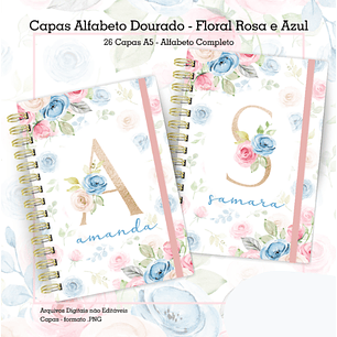 Arquivo Capas Floral Alfabeto Rosa e Azul - CUTE CORTE