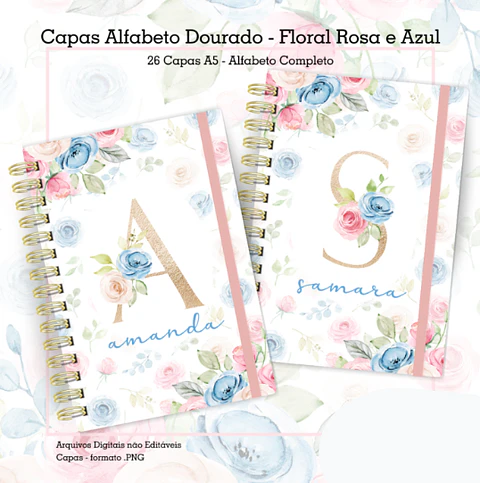 Arquivo Capas Floral Alfabeto Rosa e Azul - CUTE CORTE
