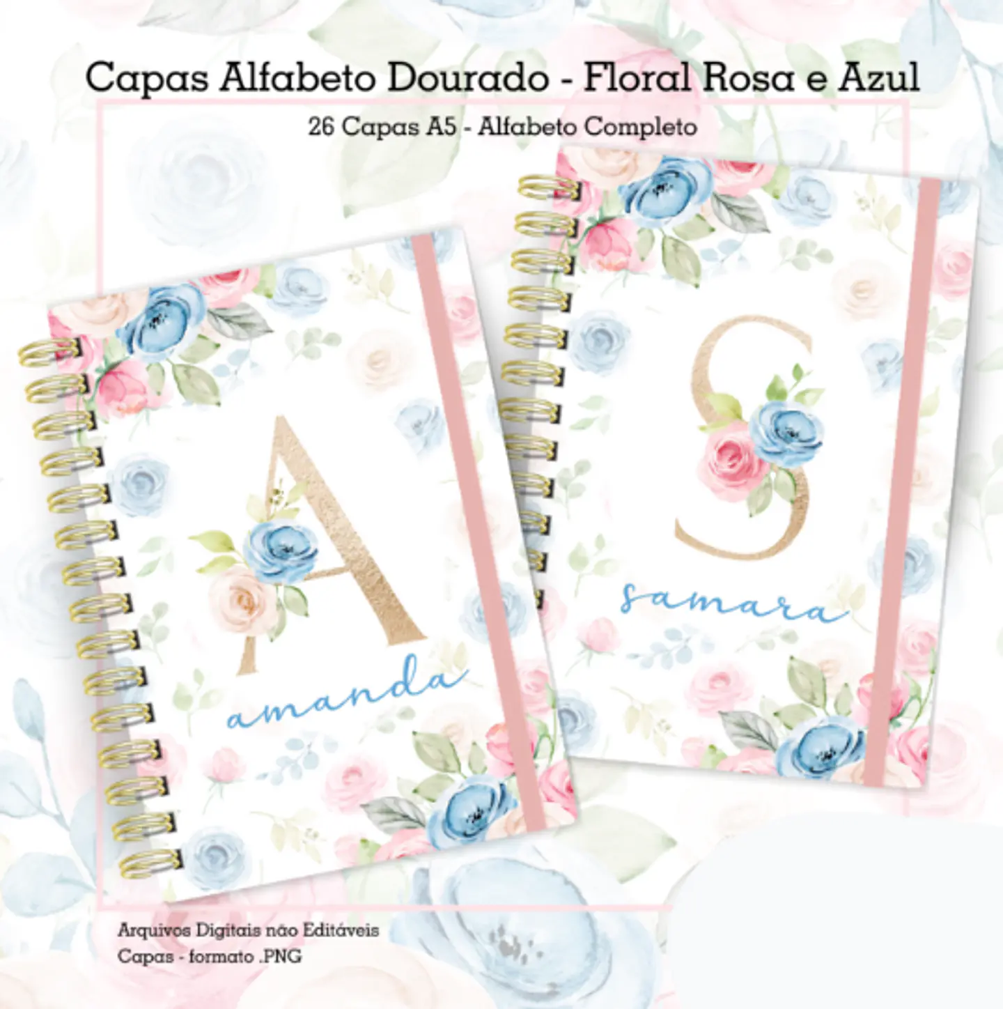 Arquivo Capas Floral Alfabeto Rosa e Azul - CUTE CORTE 1