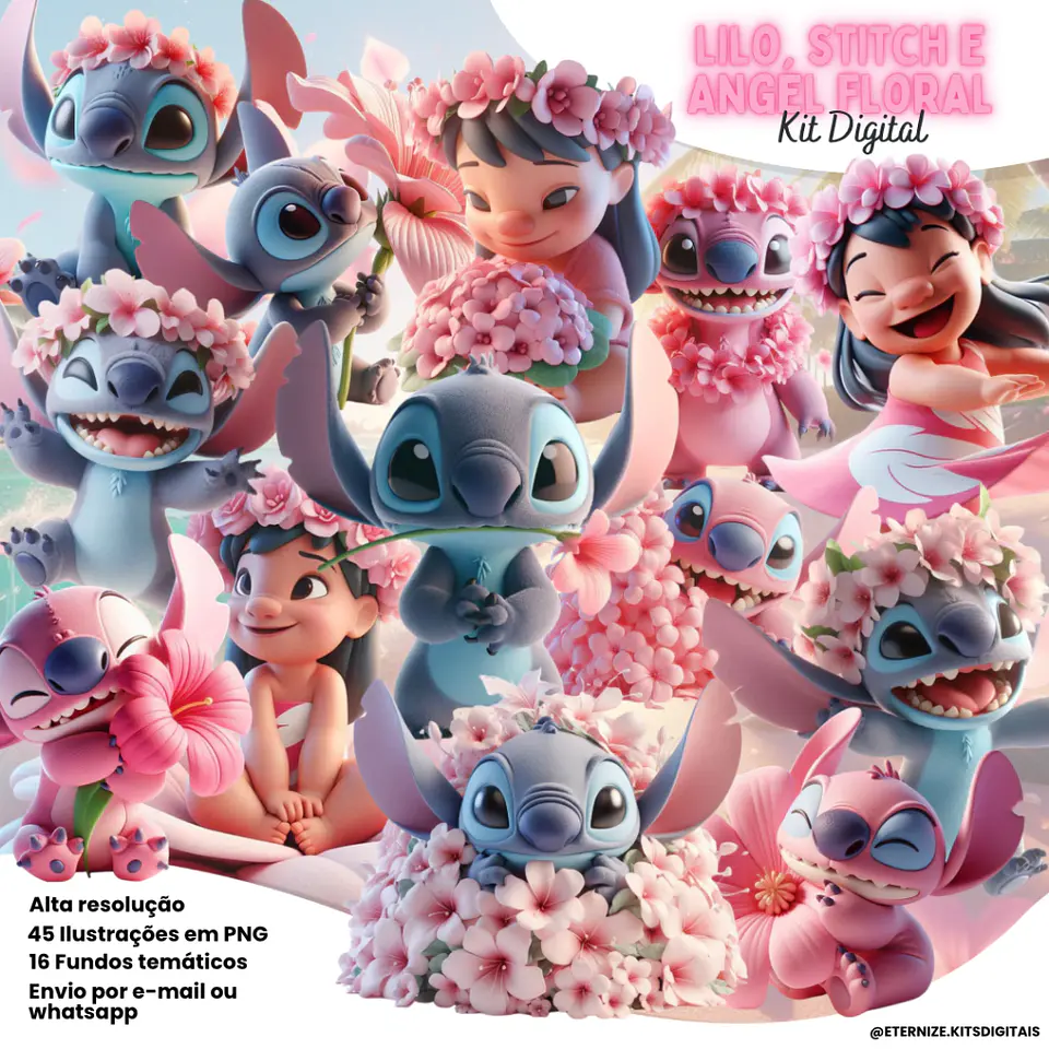 Kit Digital Lilo, Stitch e Angel Floral 1