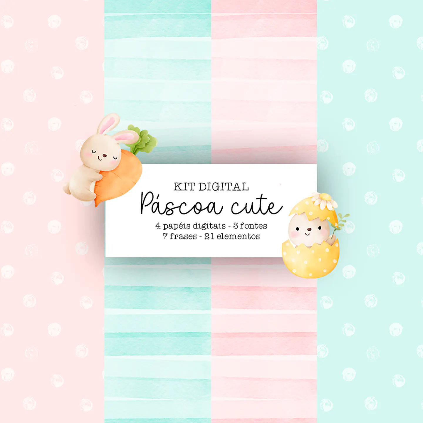 Kit Digital Páscoa Cute Aquarela - VE MORAES 1