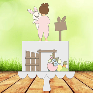 Arquivo de Corte Páscoa Menina de costas com coelho