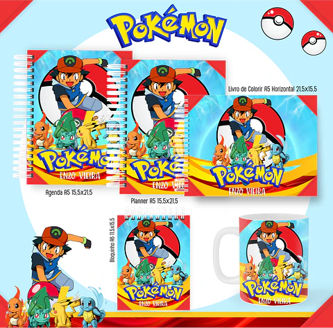 Arquivo encadernação Pokémon + livro de colorir - PAMELLA