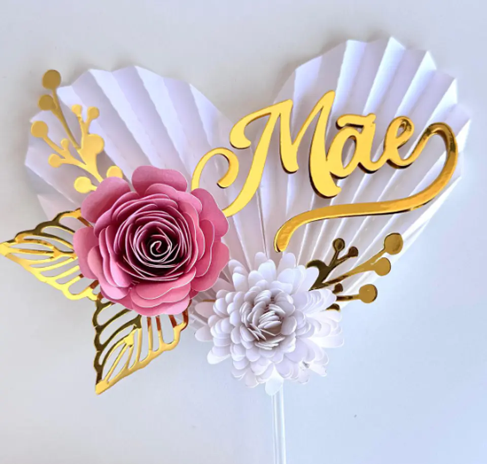 Arquivo topo de bolo dia das mães - MÃE CORAÇÃO PLISSADO 1