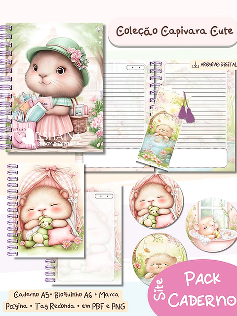 Arquivo Encadernação Kit Caderno Capivara CUTE - BSHAINA