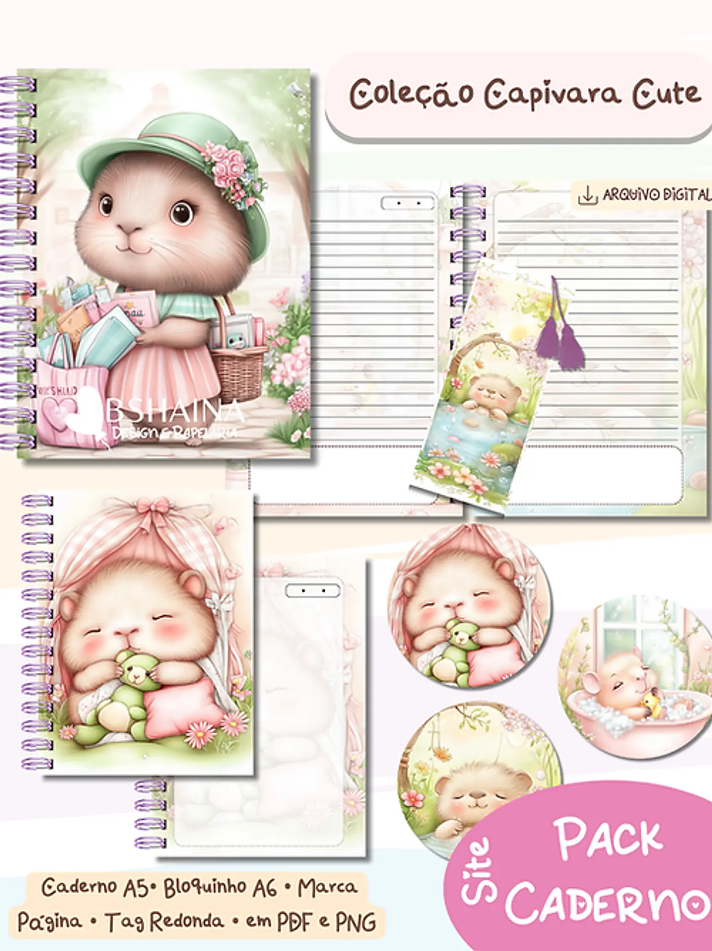Arquivo Encadernação Kit Caderno Capivara CUTE - BSHAINA 1