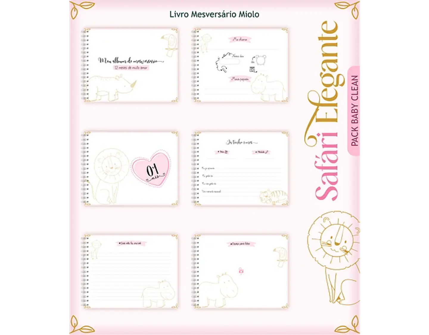 Arquivo Encadernação Baby Safari Rosa - Lina 5
