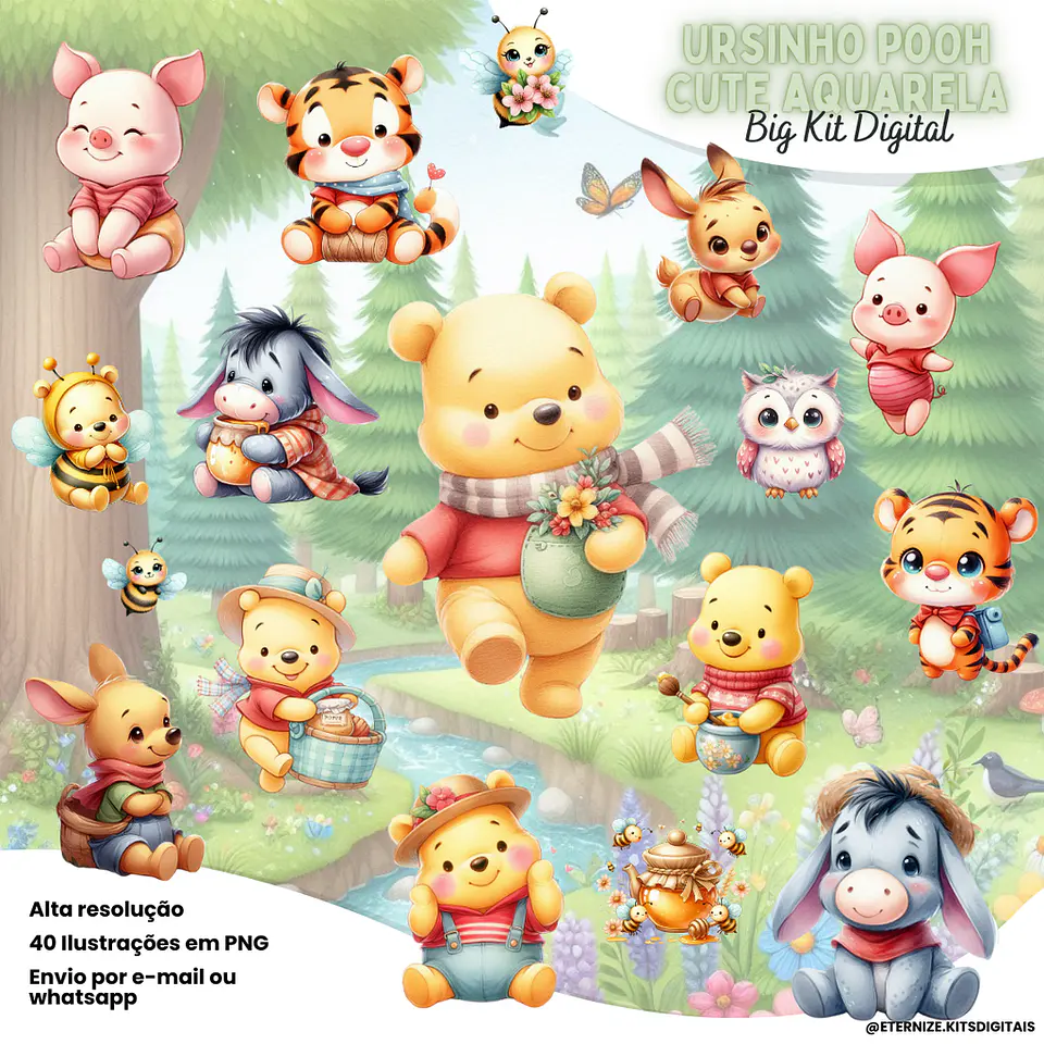 Kit Digital Ursinho Pooh Cute - ETERNIZE 1