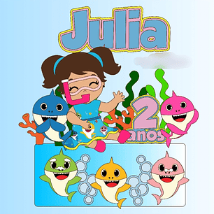 Arquivo topo de bolo Baby Shark menina em camadas - MEU CANTINHO