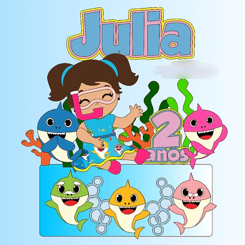 Arquivo topo de bolo Baby Shark menina em camadas - MEU CANTINHO