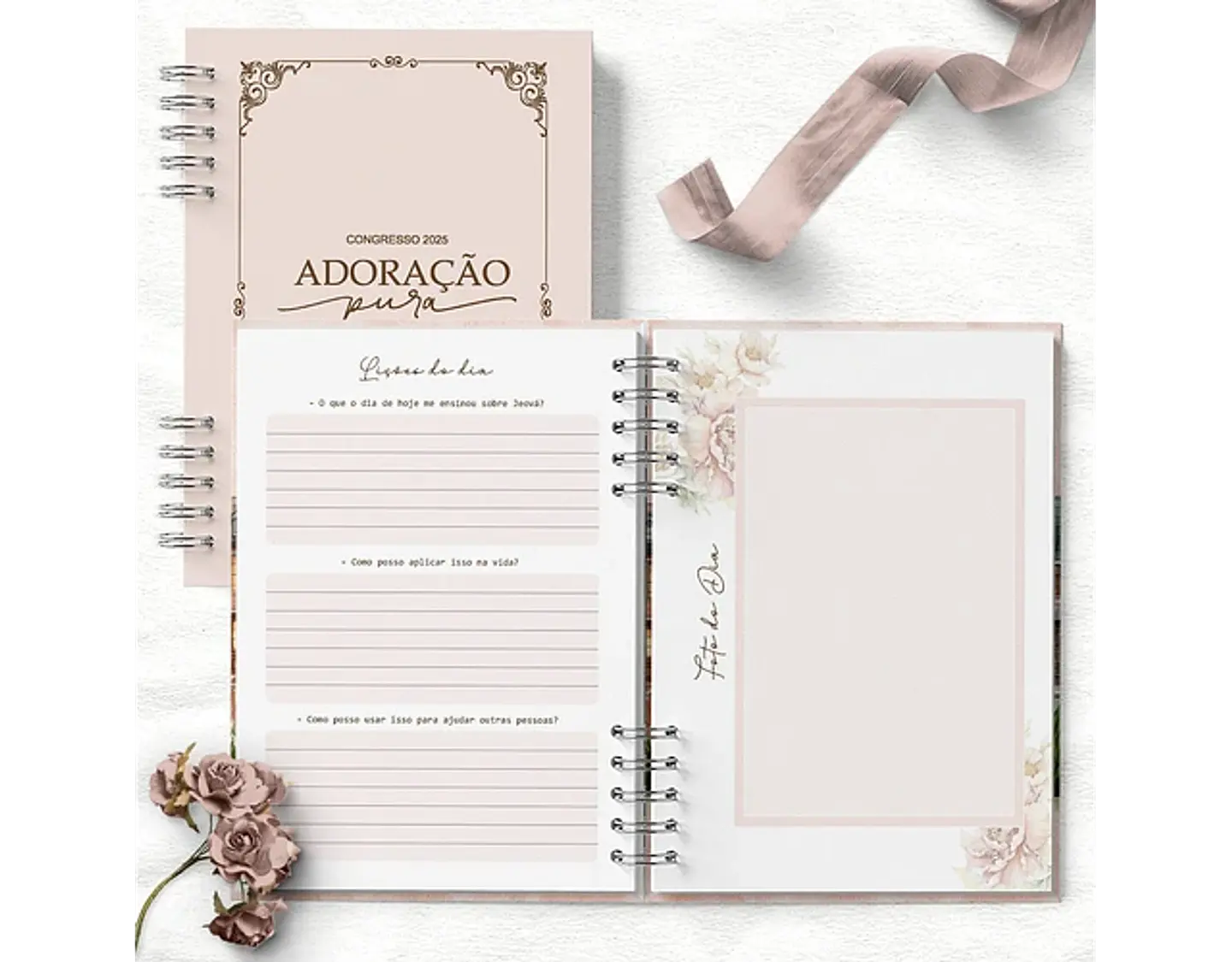 Arquivo caderno de congresso adoração pura floral rosa - BICHO PAPEL 3