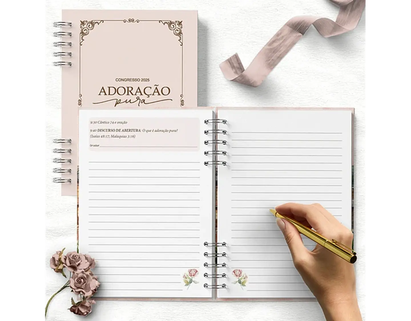 Arquivo caderno de congresso adoração pura floral rosa - BICHO PAPEL 5