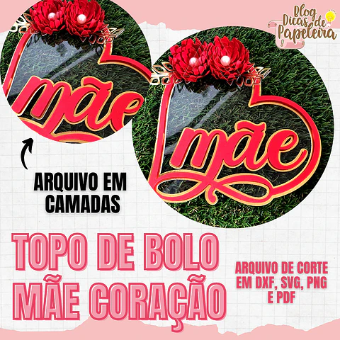 Arquivo topo de bolo dia das mães - MÃE CORAÇÃO