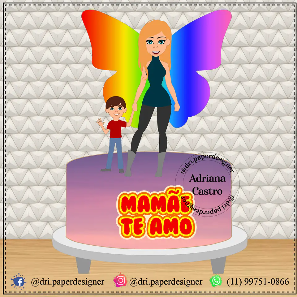 Arquivo topo de bolo dia das mães - MÃE TE AMO ASAS COLORIDAS 1