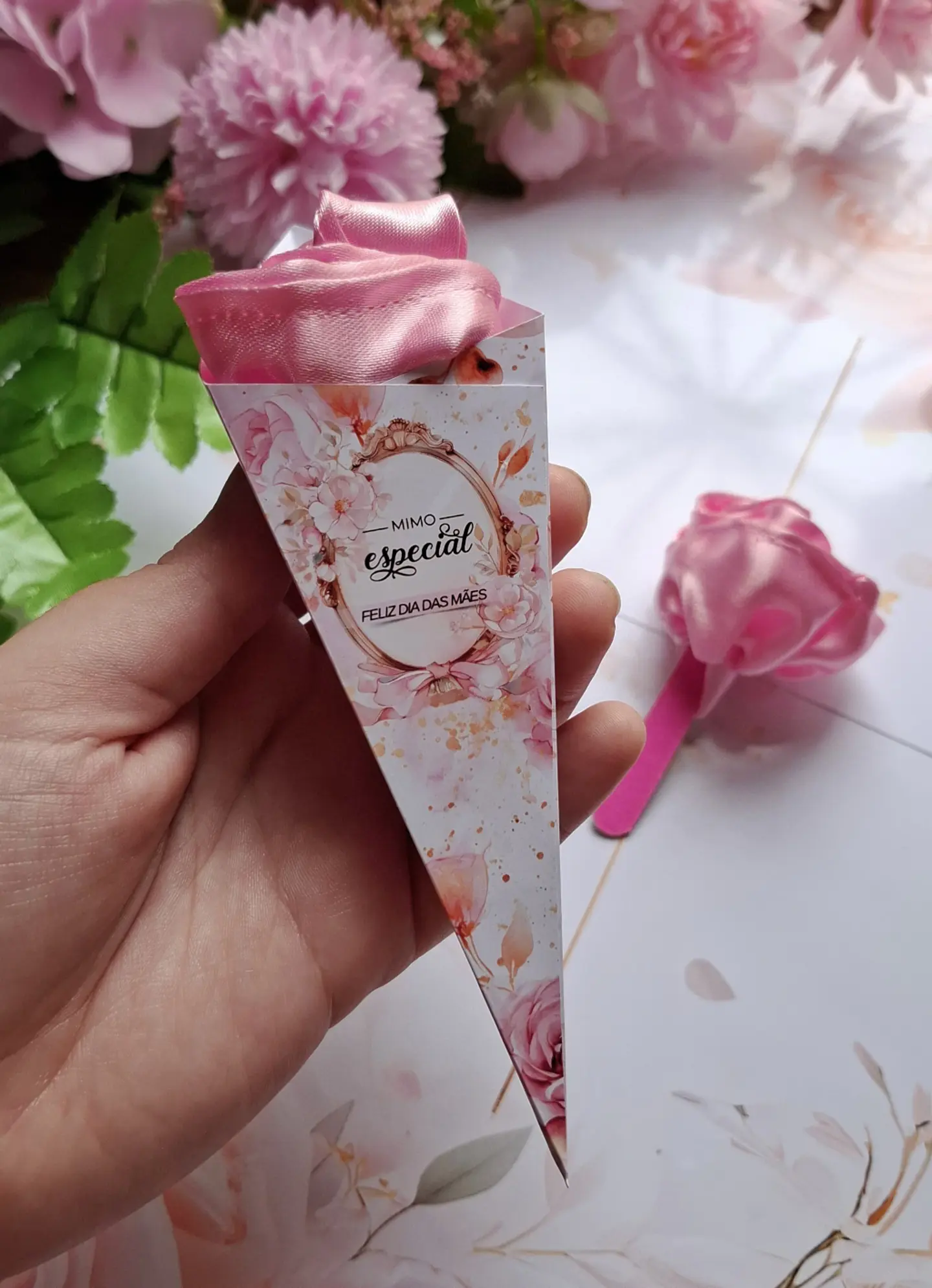 Arquivo dia das mães card Buquê de Rosa para Scrunchies e Mini Lixa - JLD 1