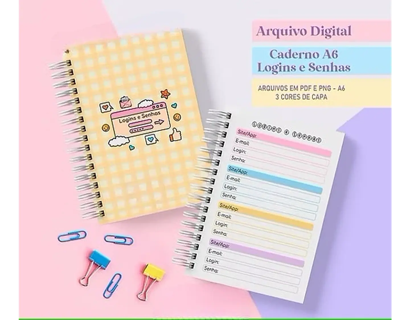 Arquivo caderno de logins e senhas A6 - STUDIO RAFA 4