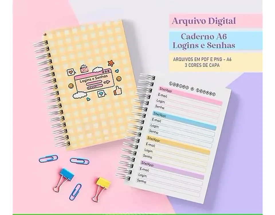 Arquivo caderno de logins e senhas A6 - STUDIO RAFA 4
