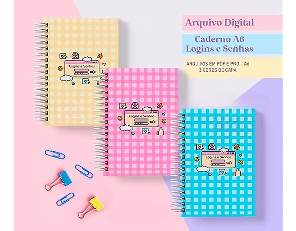 Arquivo caderno de logins e senhas A6 - STUDIO RAFA 1