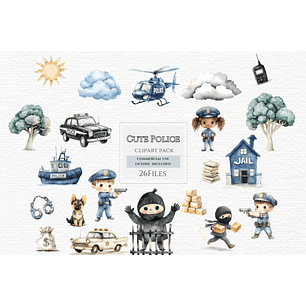 Kit Digital Polícia Cute - Aurora Clippart