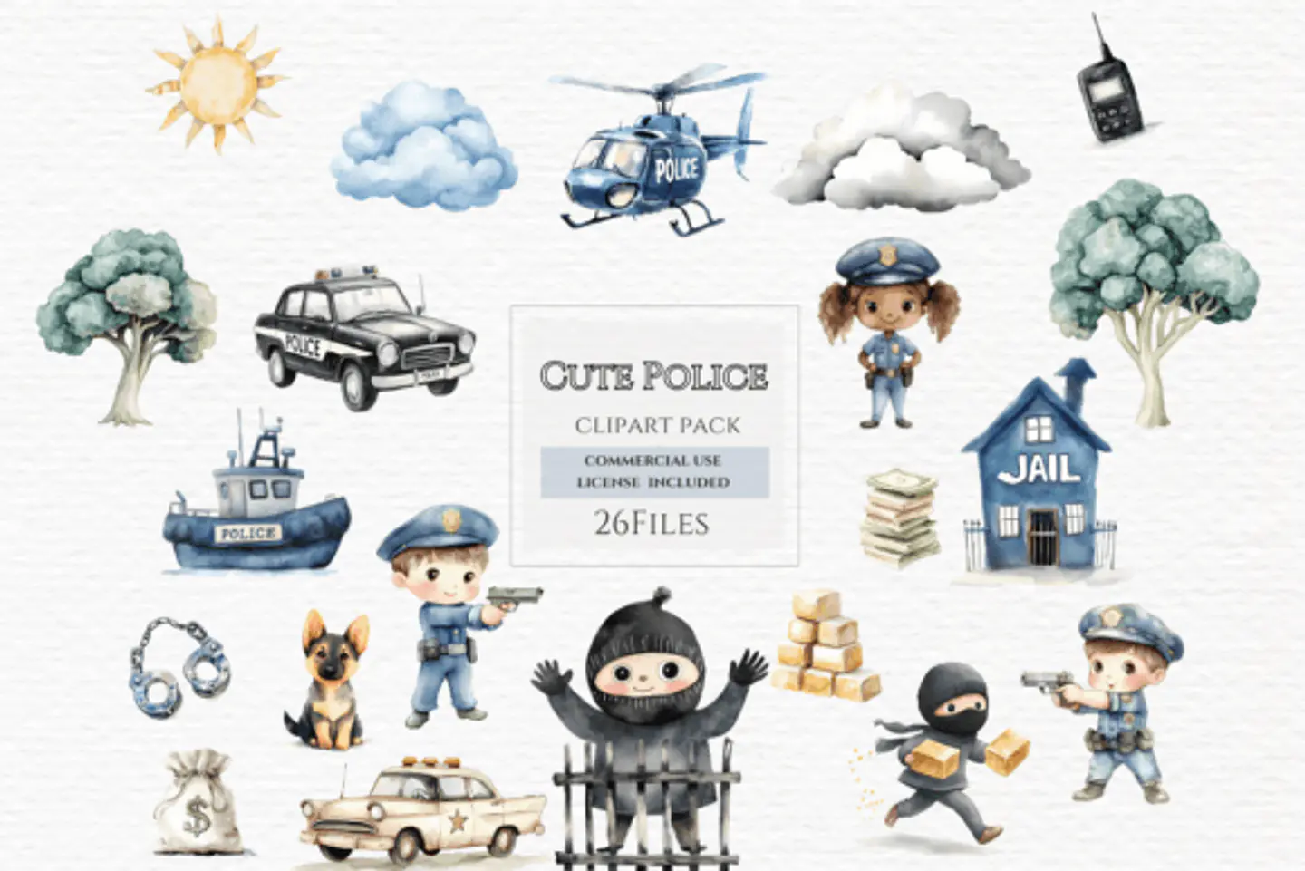 Kit Digital Polícia Cute - Aurora Clippart 1