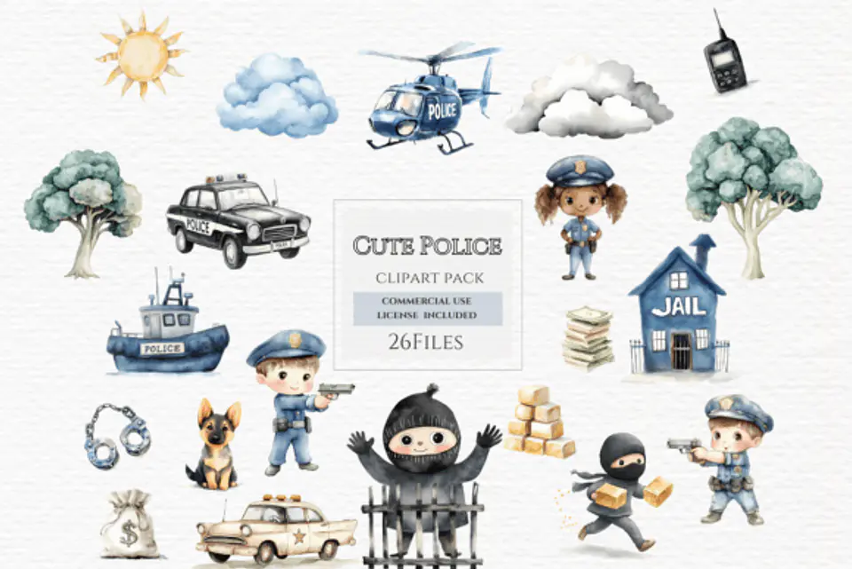 Kit Digital Polícia Cute - Aurora Clippart 1