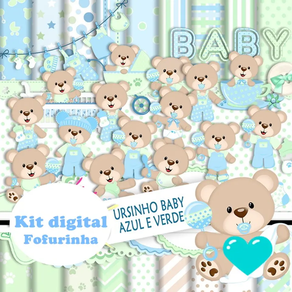 Kit Digital Ursinho Baby Azul e Verde 1