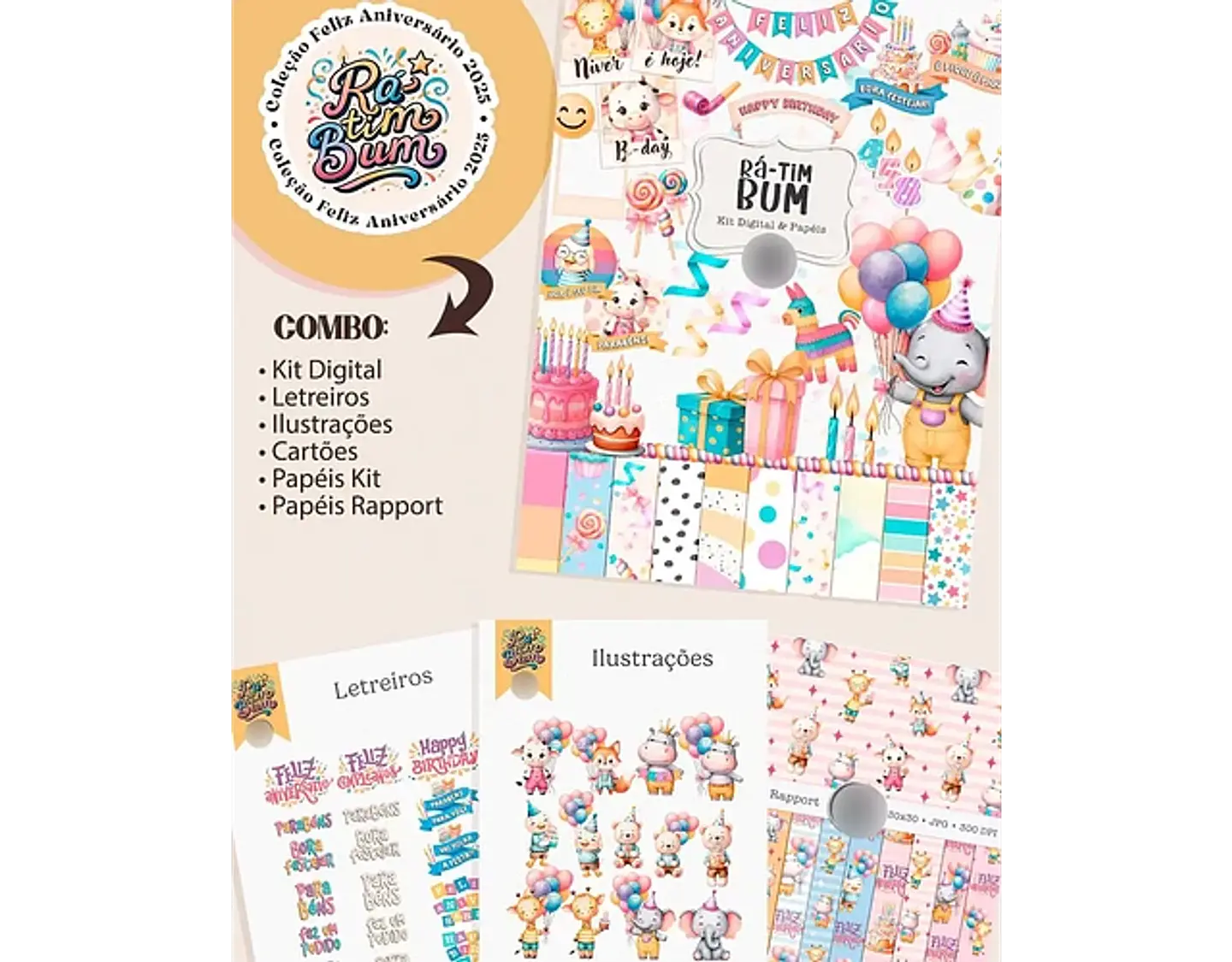 Kit Digital Ratimbum Ilustrações e Papéis - TITA 1