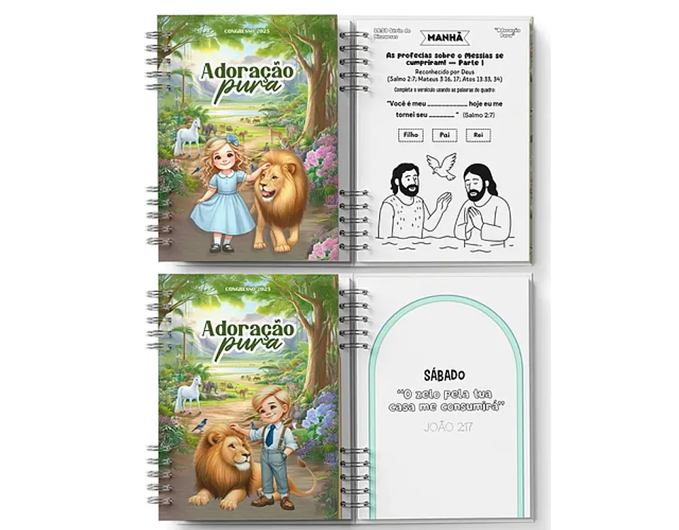 Arquivo kit Caderno Infantil Congresso Adoração Pura Menino Menina - BICHO PAPEL 2