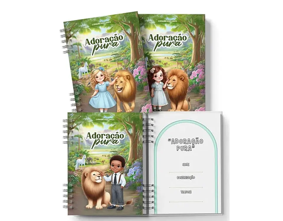 Arquivo kit Caderno Infantil Congresso Adoração Pura Menino Menina - BICHO PAPEL 1
