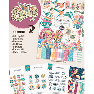 Kit Digital combo pássaros ilustrações e papéis - TITA